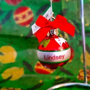 Ganz Holiday Hanging Personalized *LINDSEY* Ornament Red Bow and Trees NWT